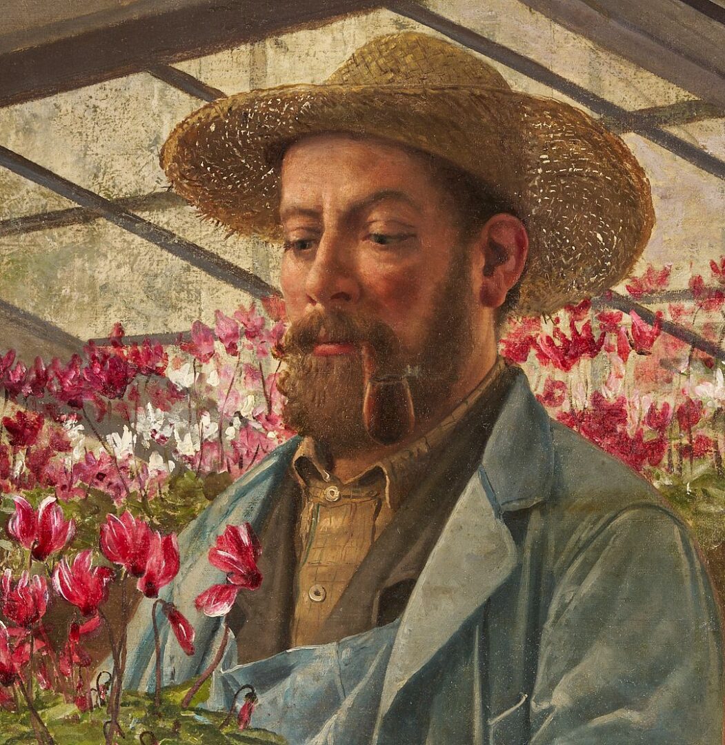 Lot 167: Carl Gutherz O/C Painting, French Gardener, Likely Godefroy-Lebeuf, Paris Exposition 1889