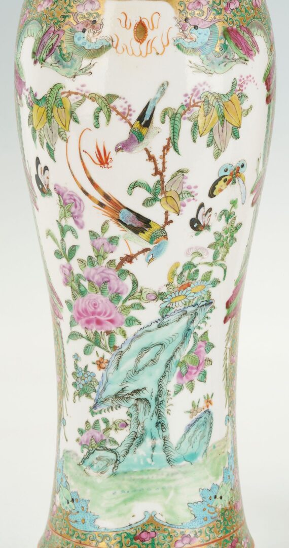 Lot 16: Near Pair of Chinese Export Rose Medallion Lidded Vases