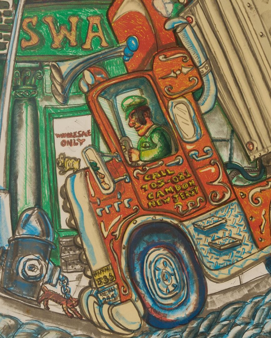 Lot 177: Large Red Grooms Color Lithograph & Screenprint, Truck II