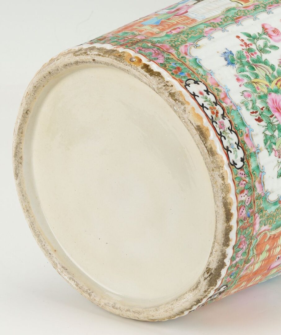 Lot 17: 19th Cent. Chinese Rose Medallion Porcelain Umbrella Stand, Fluted Exterior