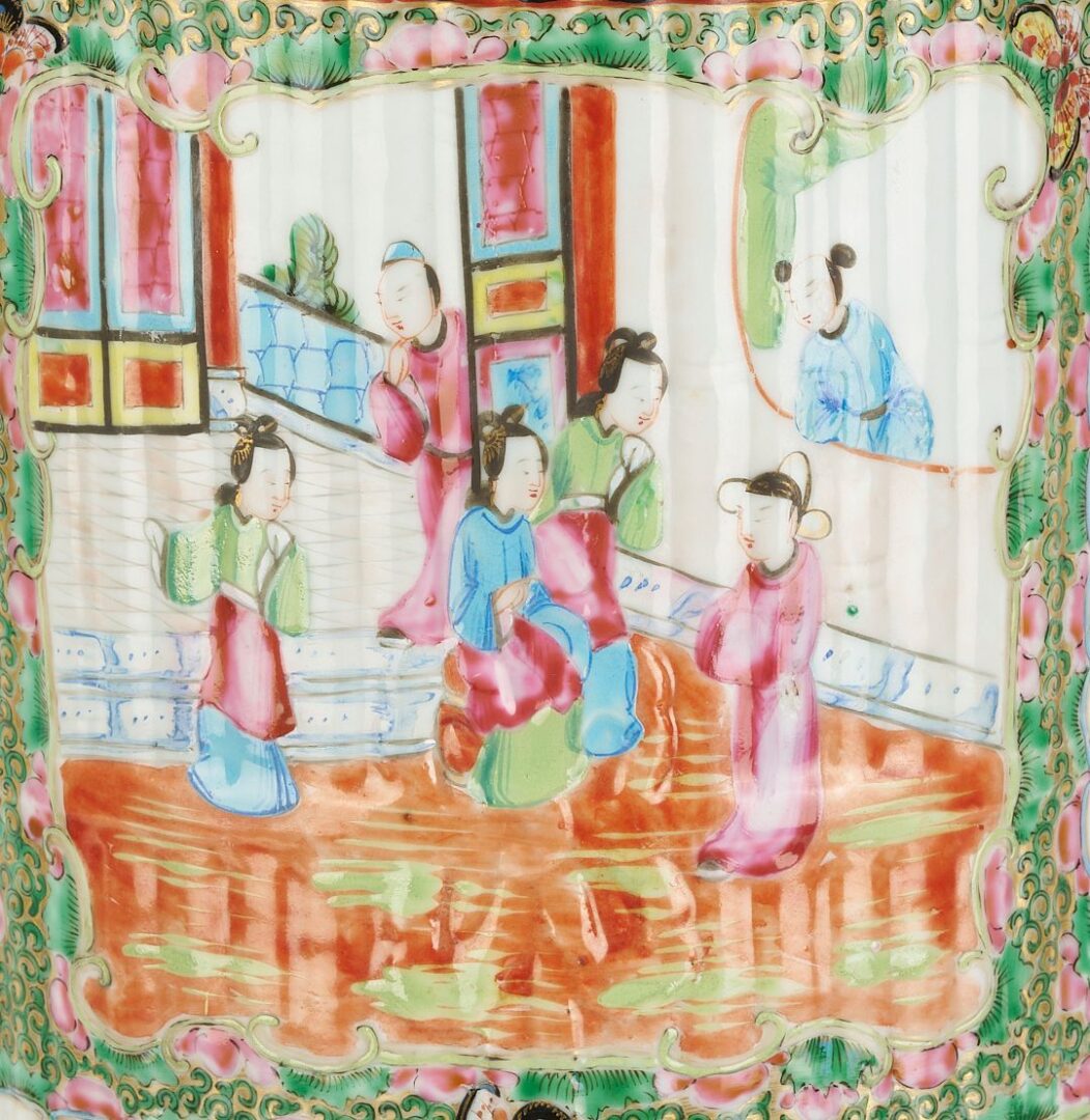 Lot 17: 19th Cent. Chinese Rose Medallion Porcelain Umbrella Stand, Fluted Exterior