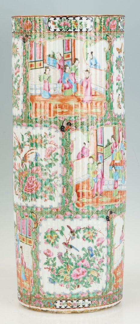 Lot 17: 19th Cent. Chinese Rose Medallion Porcelain Umbrella Stand, Fluted Exterior
