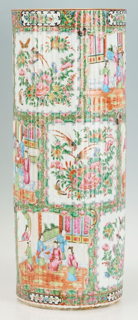 Lot 17: 19th Cent. Chinese Rose Medallion Porcelain Umbrella Stand, Fluted Exterior