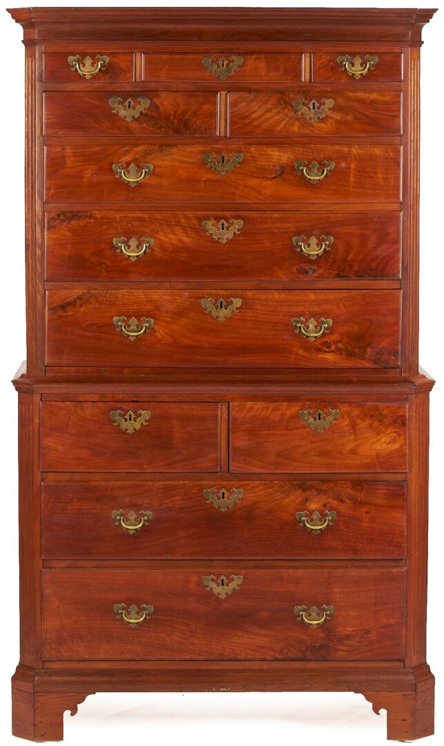 Lot 193: Southern Coastal Chippendale Walnut Chest on Chest