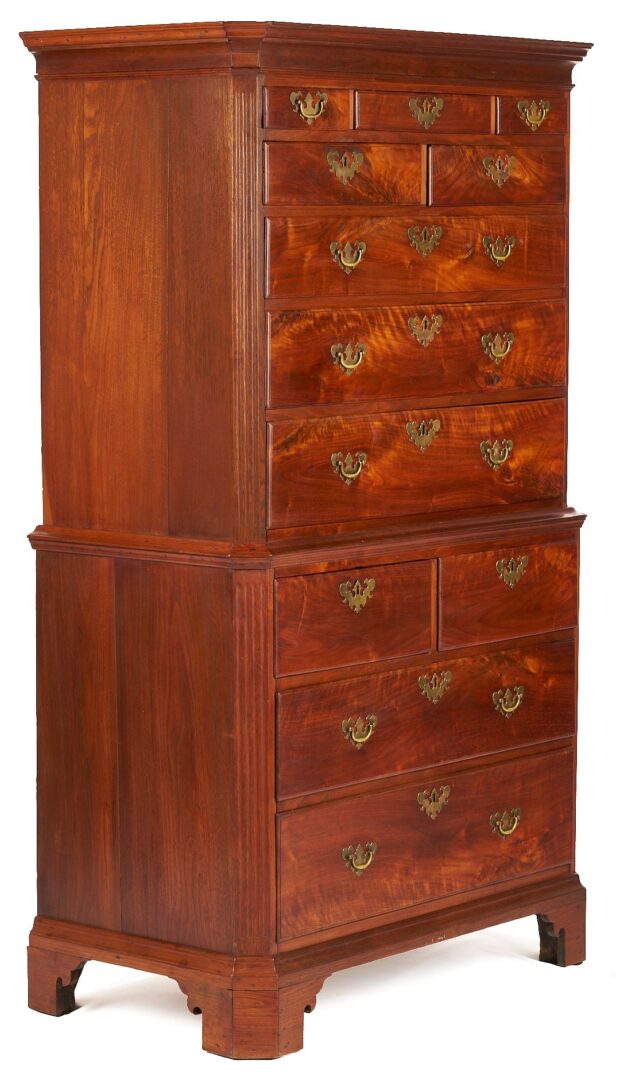 Lot 193: Southern Coastal Chippendale Walnut Chest on Chest