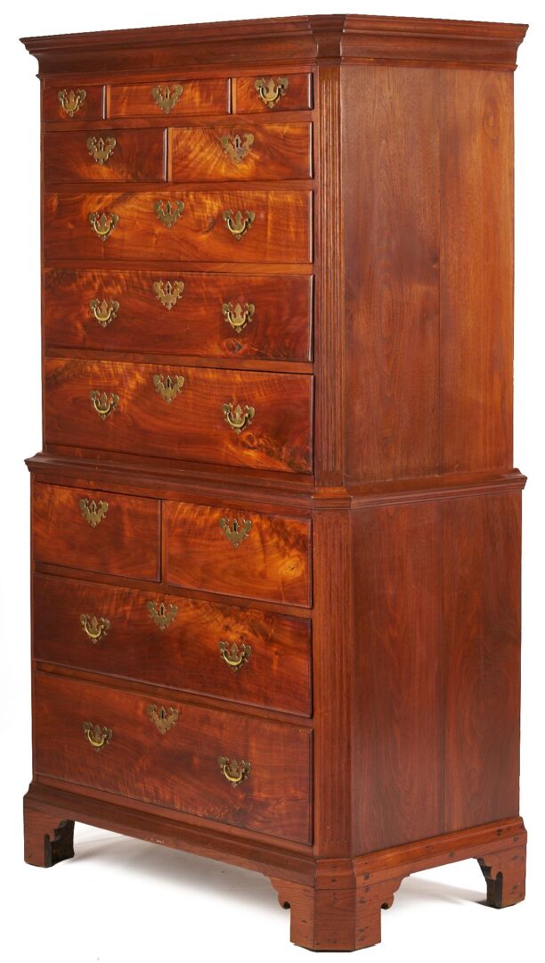 Lot 193: Southern Coastal Chippendale Walnut Chest on Chest