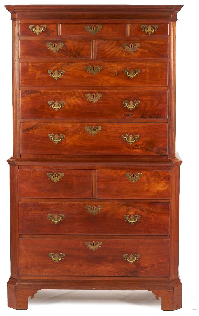 Lot 193: Southern Coastal Chippendale Walnut Chest on Chest