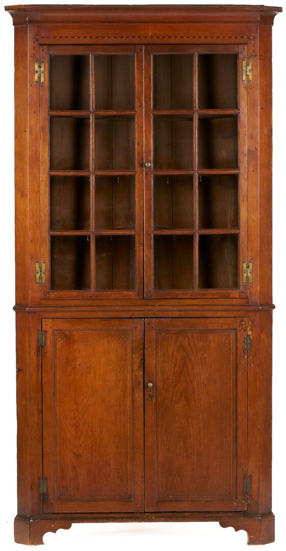 Lot 195: Southern Walnut Inlaid Corner Cupboard