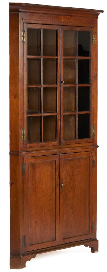 Lot 195: Southern Walnut Inlaid Corner Cupboard