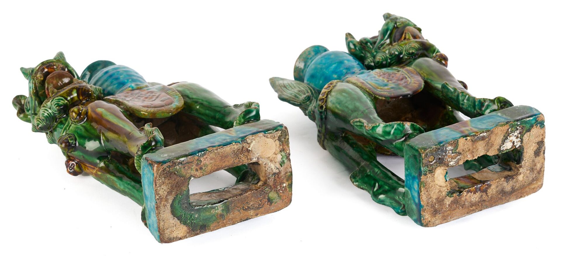 Lot 19: Pair Chinese Foo Dog Roof Tiles plus Vase and Yixing Teapot