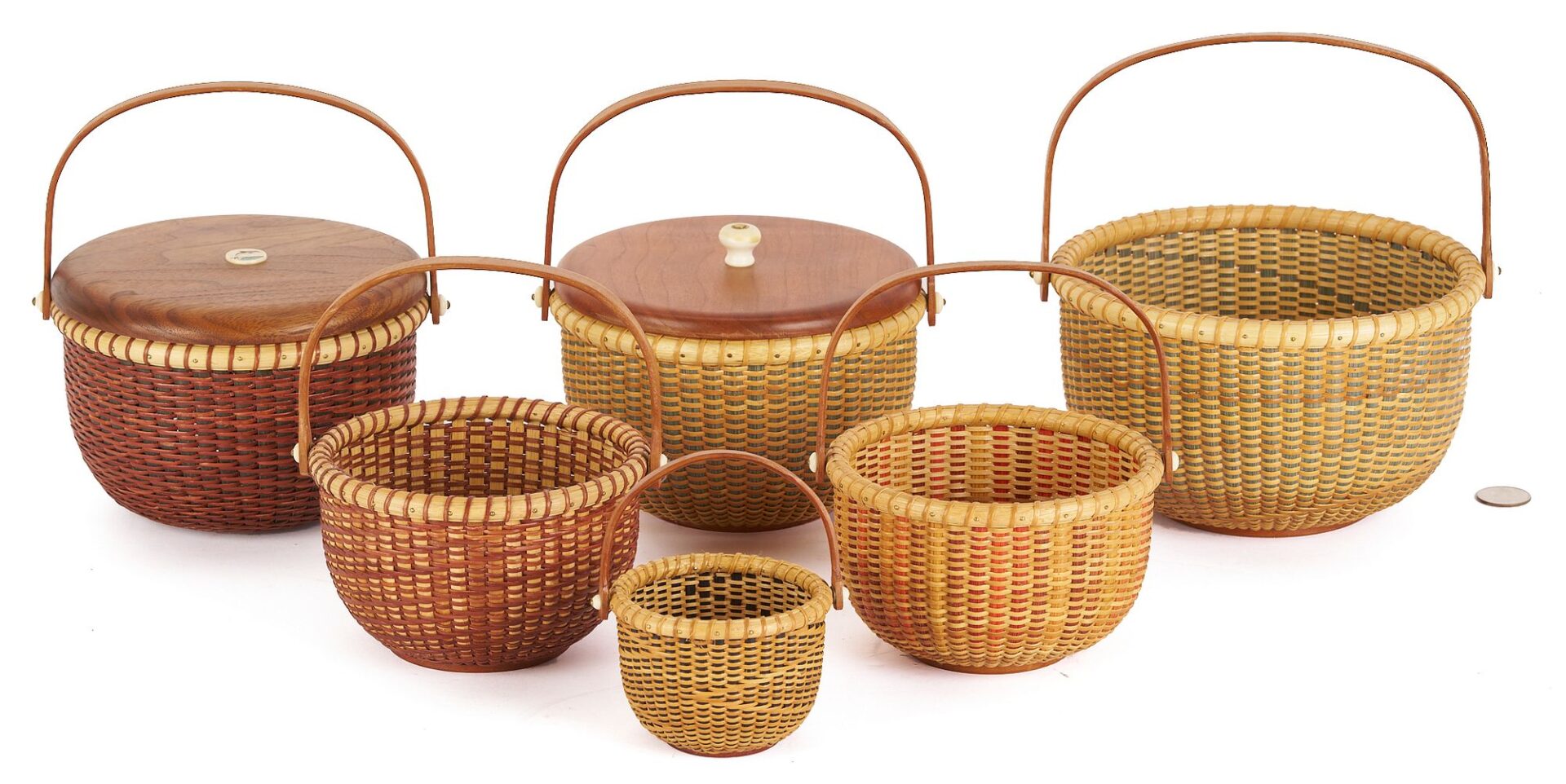 Lot 201: 6 Robert Thress Nantucket Baskets With Handles