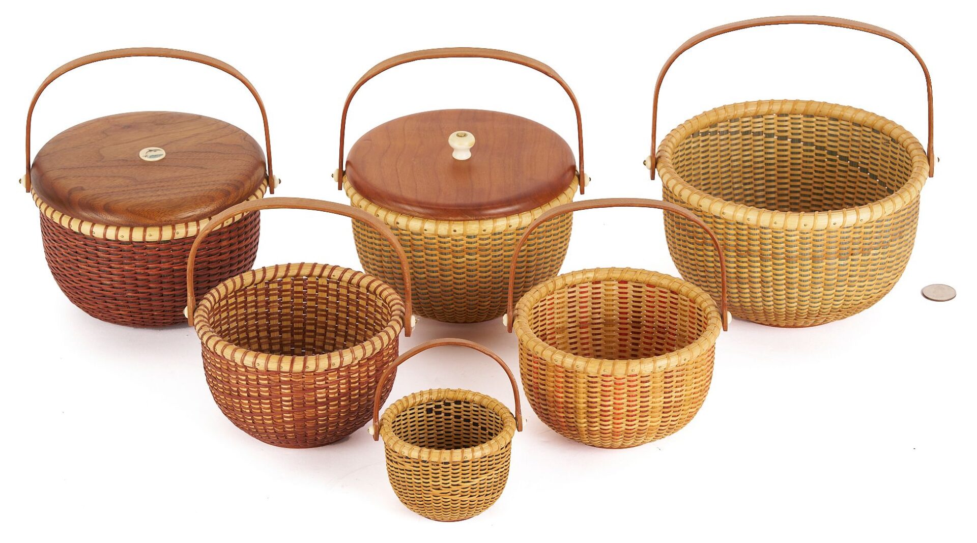 Lot 201: 6 Robert Thress Nantucket Baskets With Handles