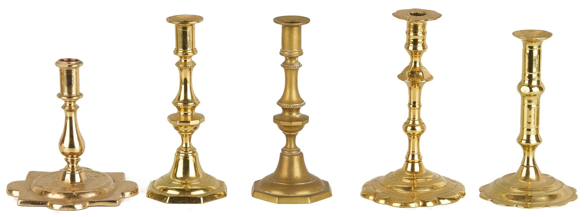 Lot 204: Collection of 12 early Brass Candlesticks