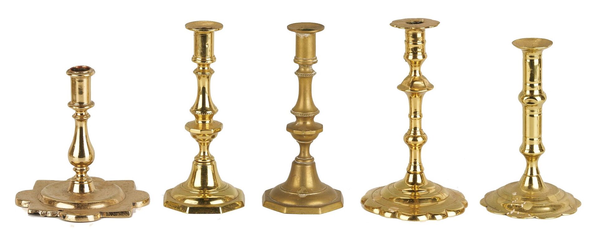 Lot 204: Collection of 12 early Brass Candlesticks