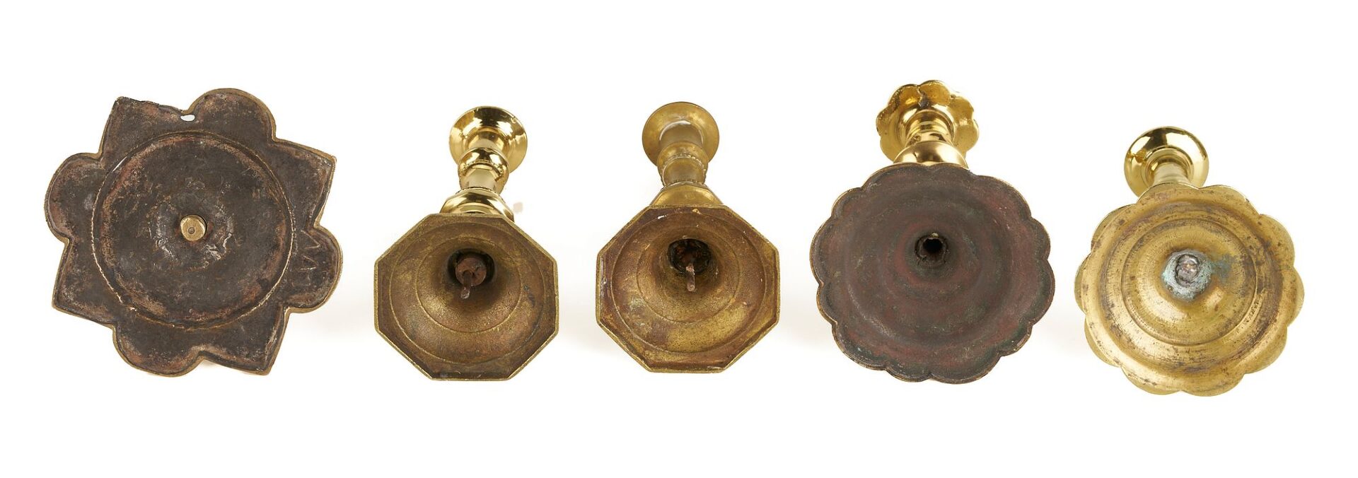 Lot 204: Collection of 12 early Brass Candlesticks