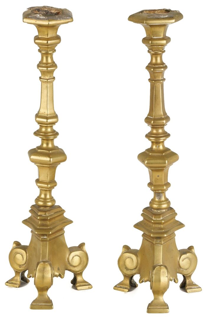 Lot 204: Collection of 12 early Brass Candlesticks