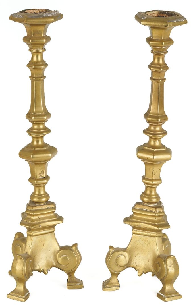Lot 204: Collection of 12 early Brass Candlesticks
