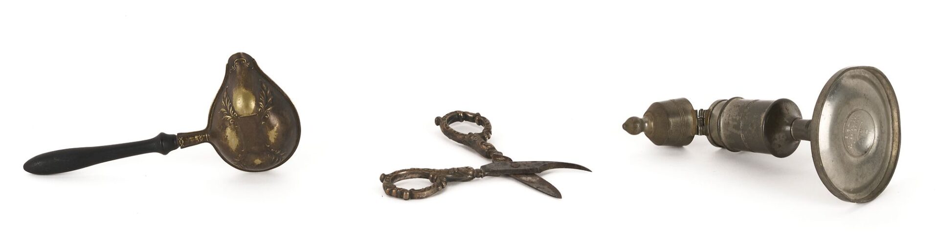 Lot 205: 4 Whaling Related Items, incl. Oil Lamp & Bone Pie Crimper