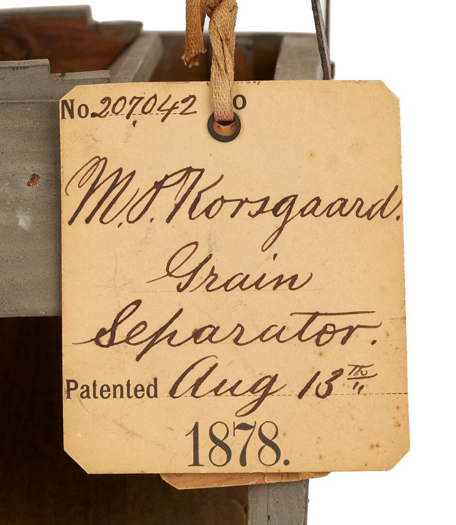 Lot 207: US Patent Model Grain Separator, 1878