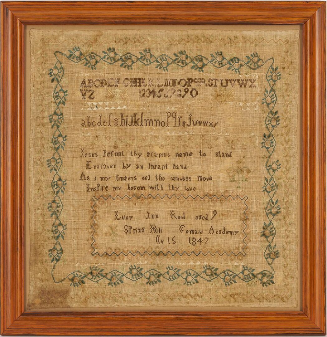 Lot 216: Spring Hill Academy Tennessee Sampler 1842