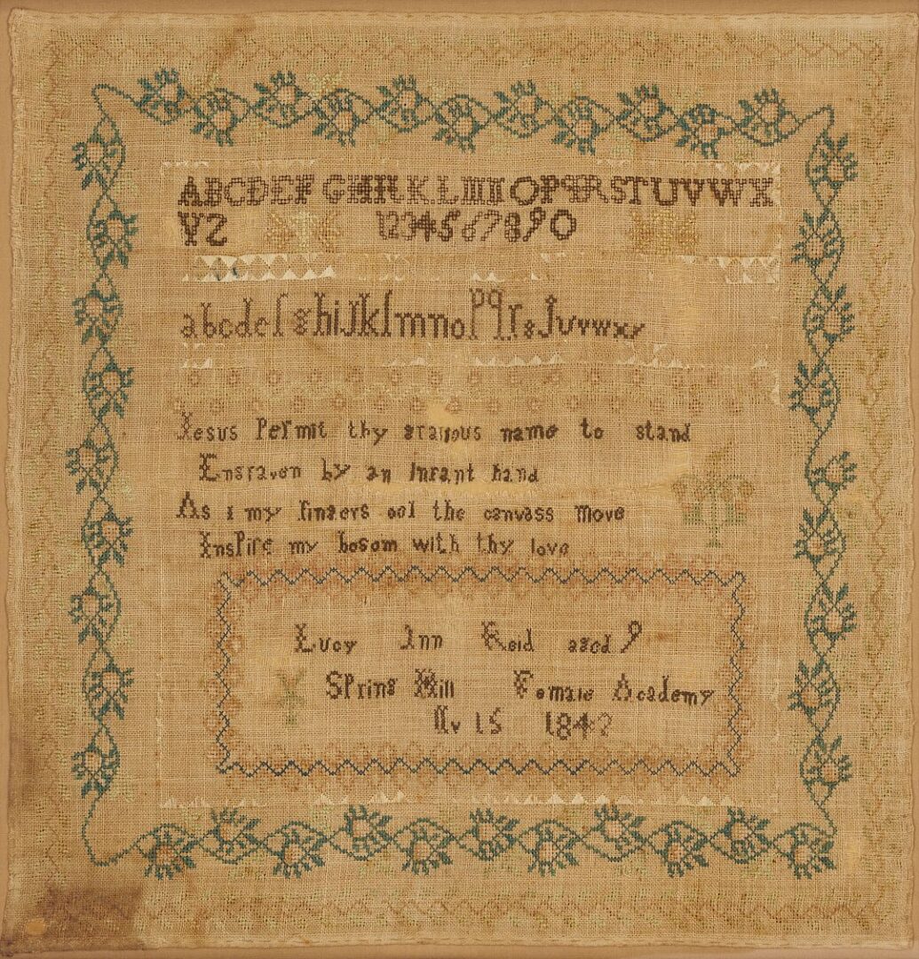 Lot 216: Spring Hill Academy Tennessee Sampler 1842