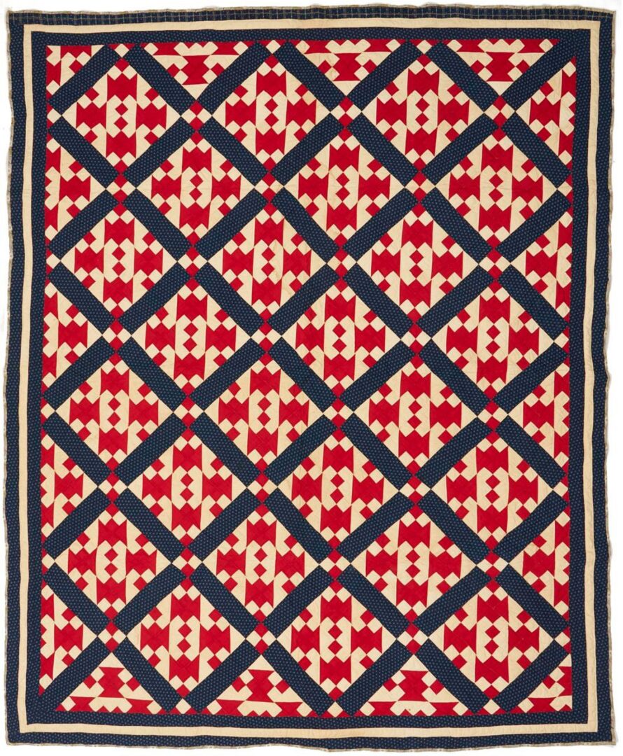 Lot 219: Middle TN Hourglass Red White & Blue Quilt