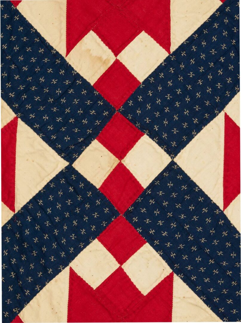 Lot 219: Middle TN Hourglass Red White & Blue Quilt