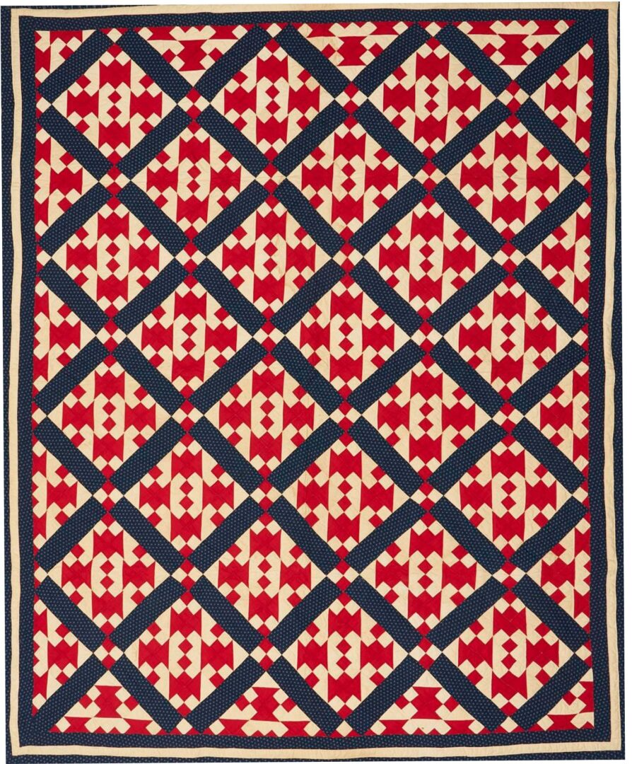 Lot 219: Middle TN Hourglass Red White & Blue Quilt