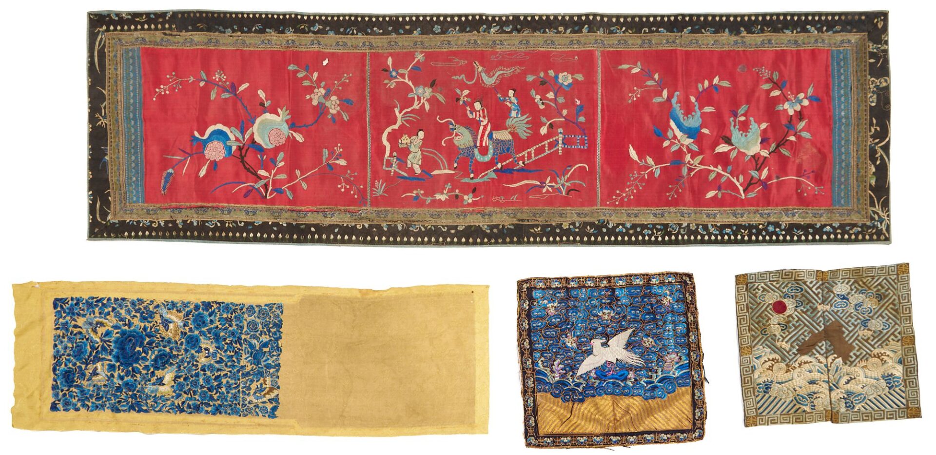 Lot 21: 6 Silk Embroidered Textiles incl. Rank Badge