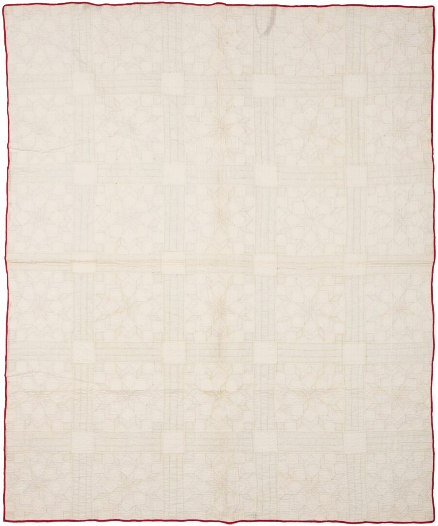 Lot 221: Middle TN Red and Green Carpenter’s Wheel Pattern Quilt