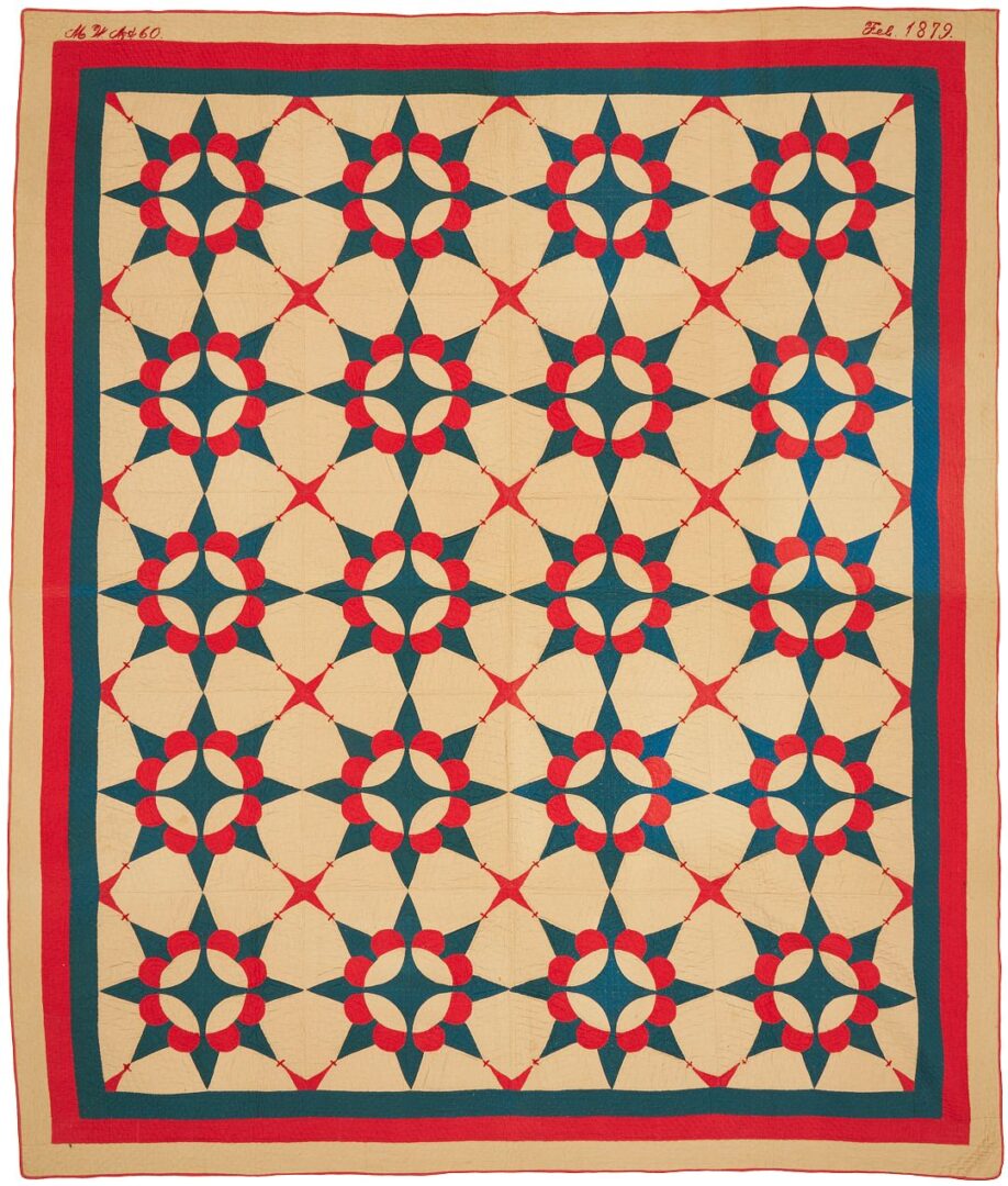 Lot 222: Southern “King David’s Crown” Pattern Quilt, Signed and Dated