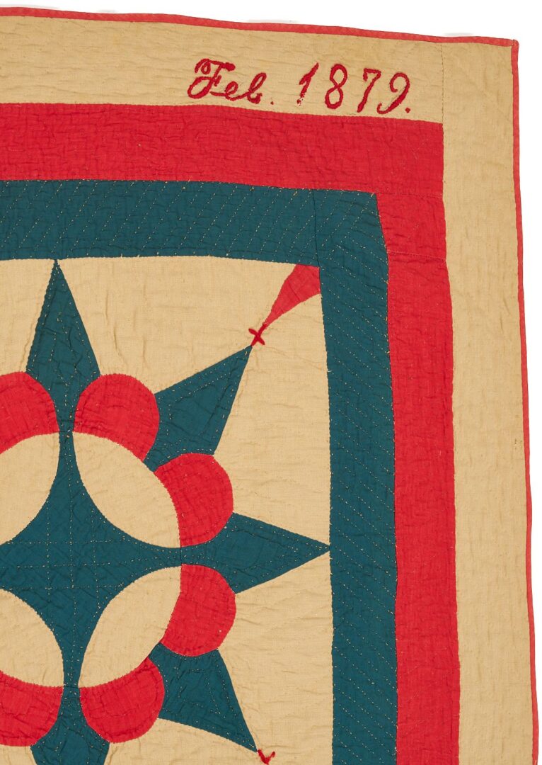 Lot 222: Southern “King David’s Crown” Pattern Quilt, Signed and Dated