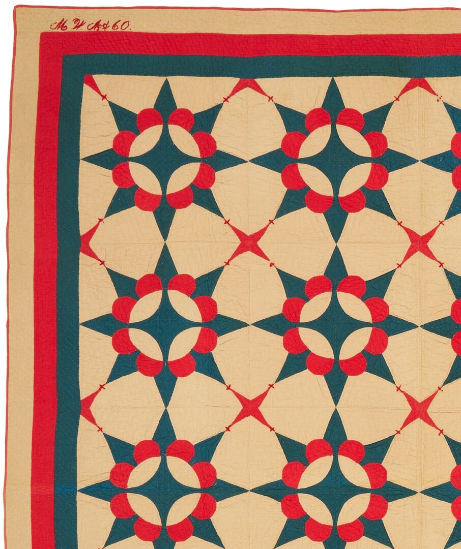 Lot 222: Southern “King David’s Crown” Pattern Quilt, Signed and Dated