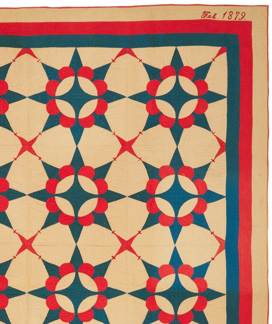 Lot 222: Southern “King David’s Crown” Pattern Quilt, Signed and Dated