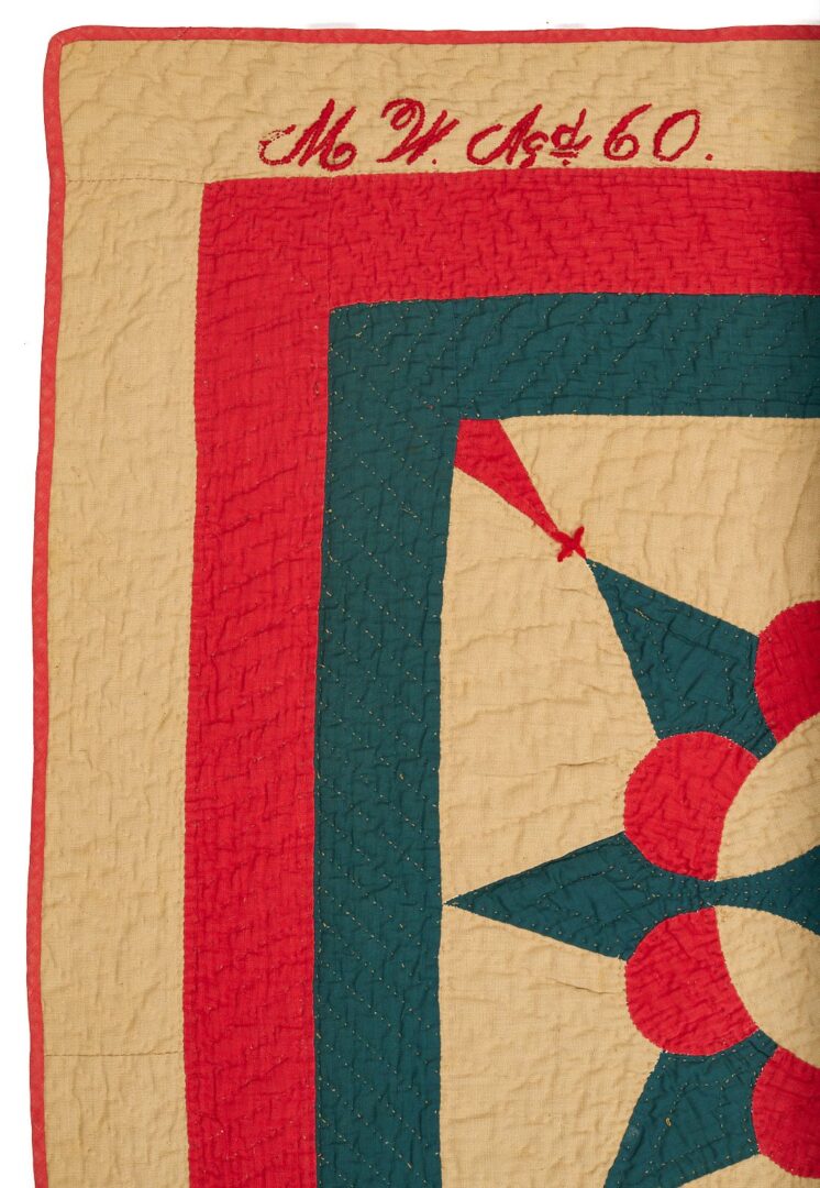 Lot 222: Southern “King David’s Crown” Pattern Quilt, Signed and Dated