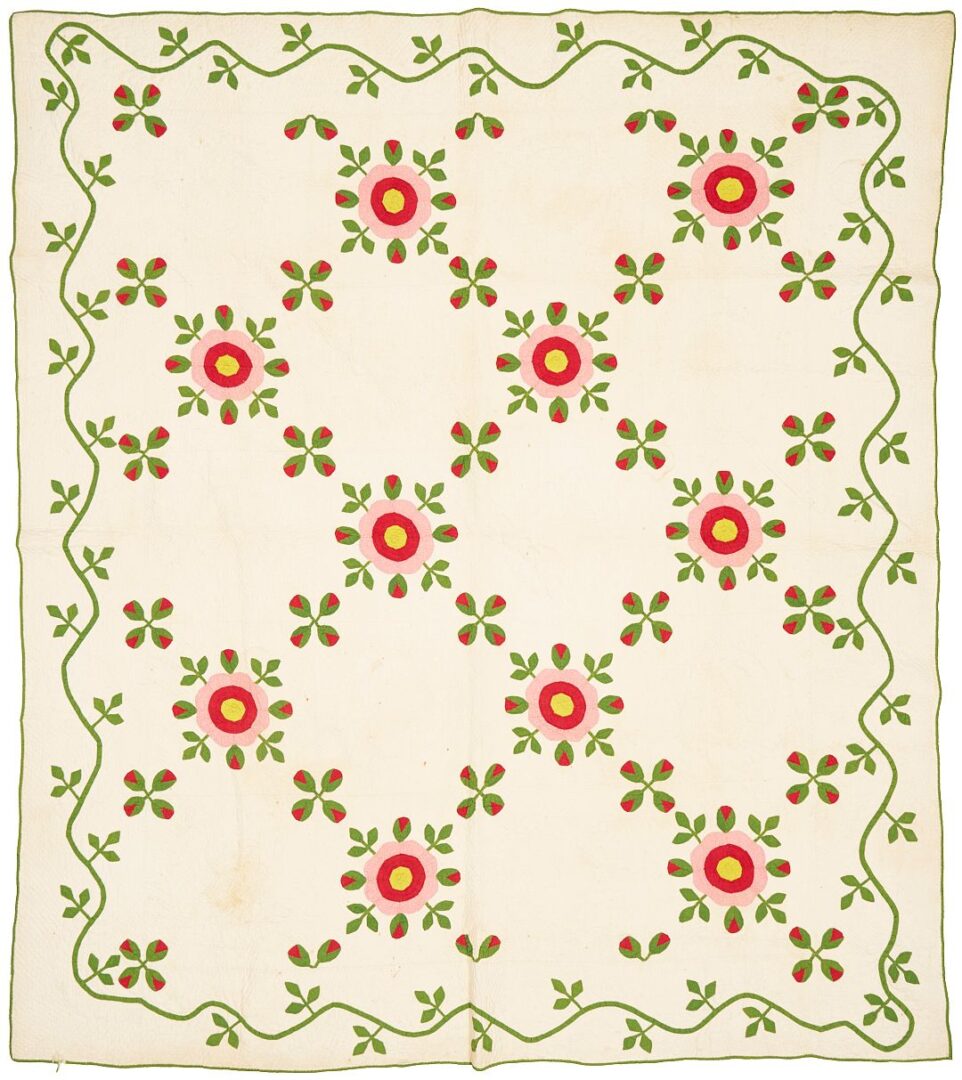 Lot 223: Antique Southern Quilt, Whig Rose c. 1860