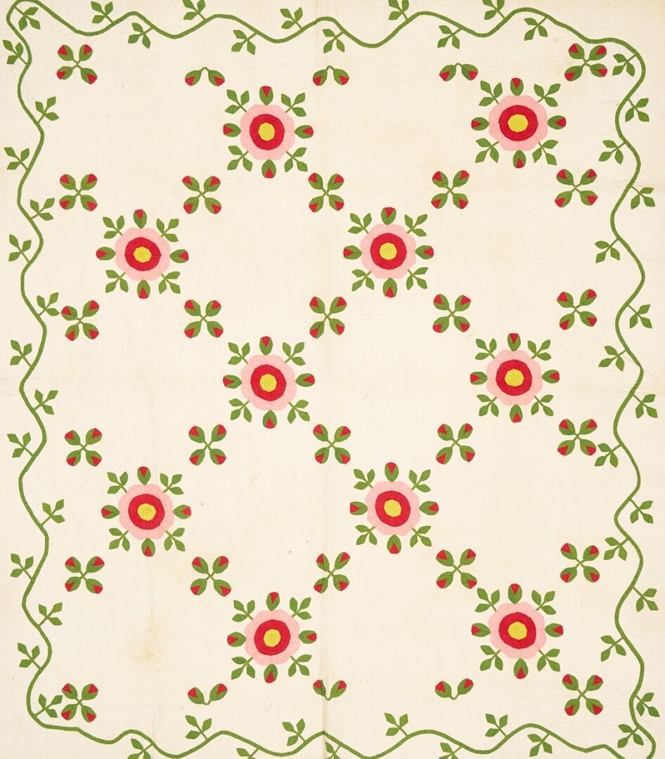 Lot 223: Antique Southern Quilt, Whig Rose c. 1860