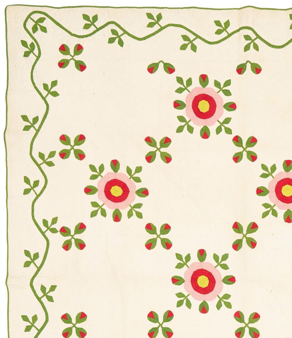 Lot 223: Antique Southern Quilt, Whig Rose c. 1860