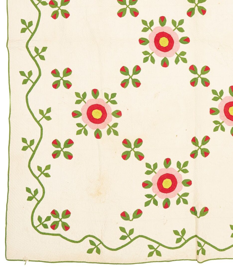 Lot 223: Antique Southern Quilt, Whig Rose c. 1860