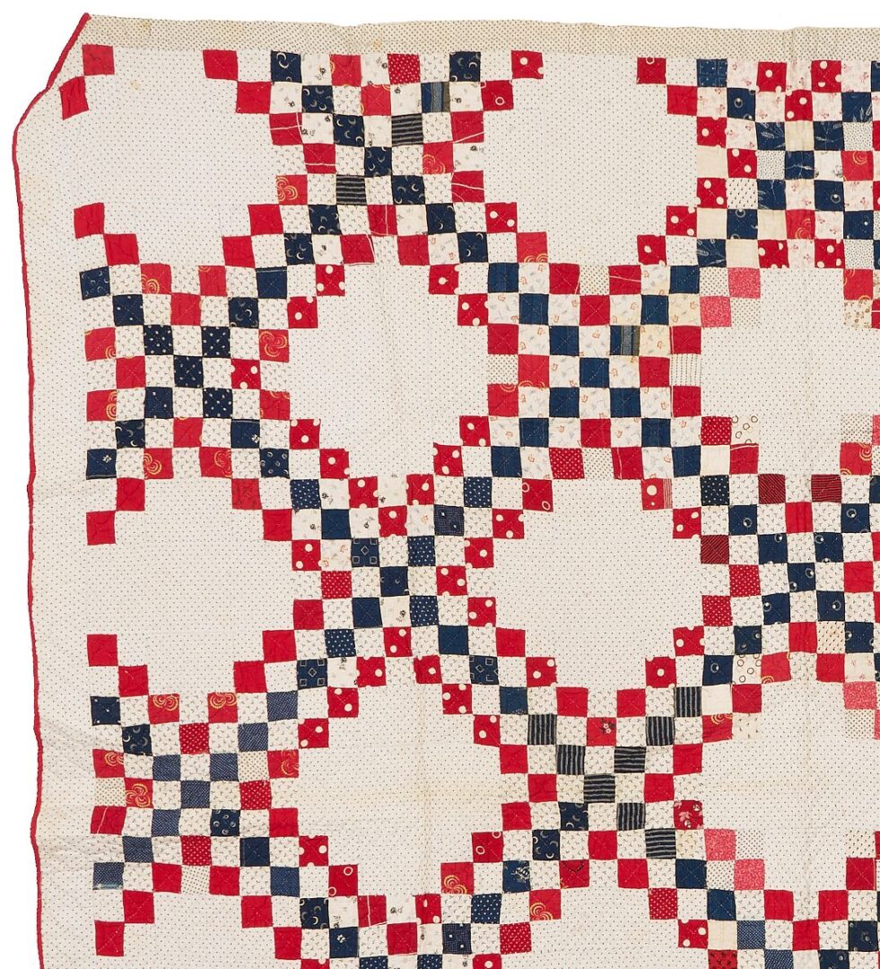Lot 225: Southern Red, White & Blue Irish Chain Quilt