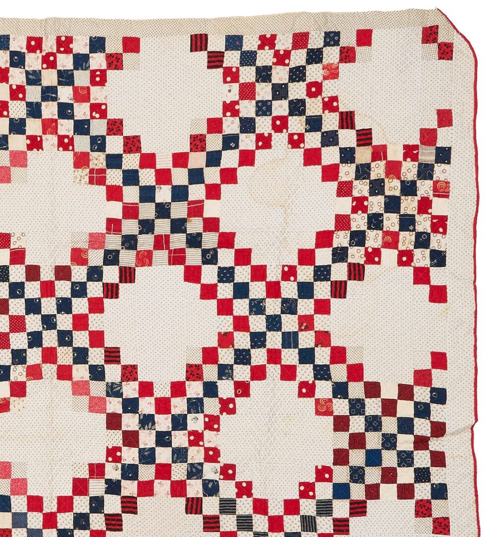 Lot 225: Southern Red, White & Blue Irish Chain Quilt