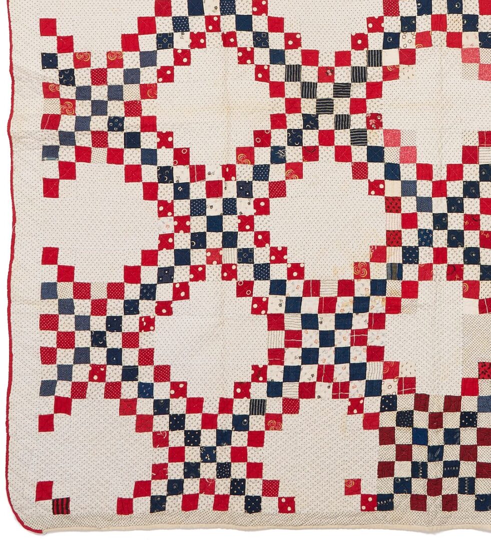 Lot 225: Southern Red, White & Blue Irish Chain Quilt