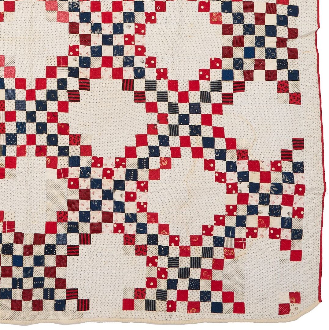 Lot 225: Southern Red, White & Blue Irish Chain Quilt