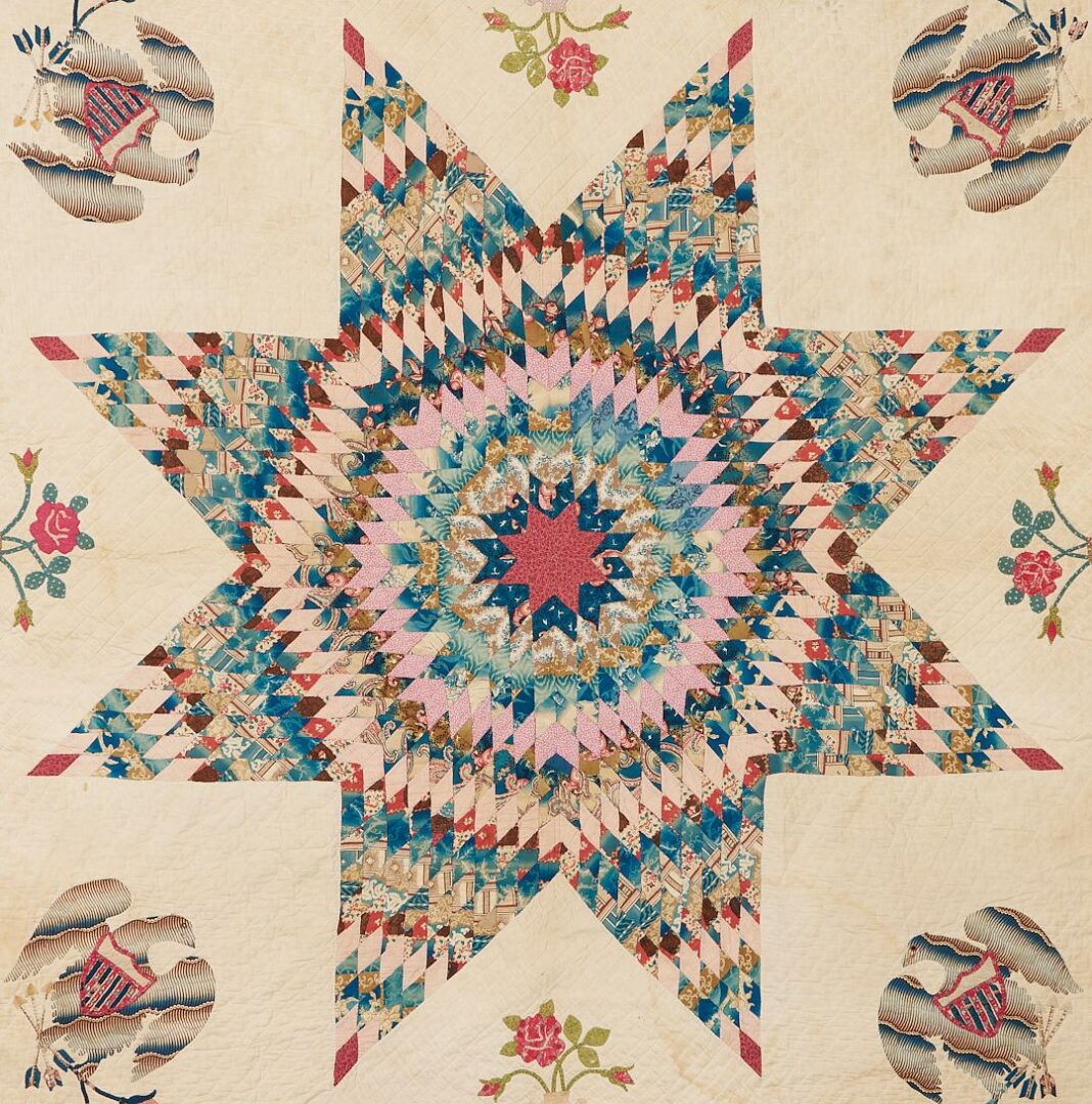 Lot 227: Exhibited Patriotic Quilt, Colorful Medallion Star with Eagles