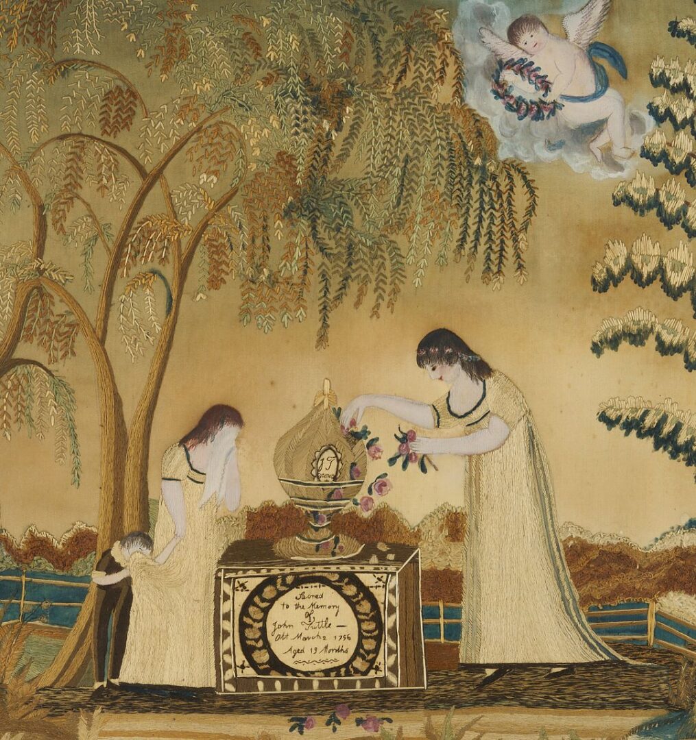 Lot 231: Silk Embroidered Memorial Picture, Tuttle Family