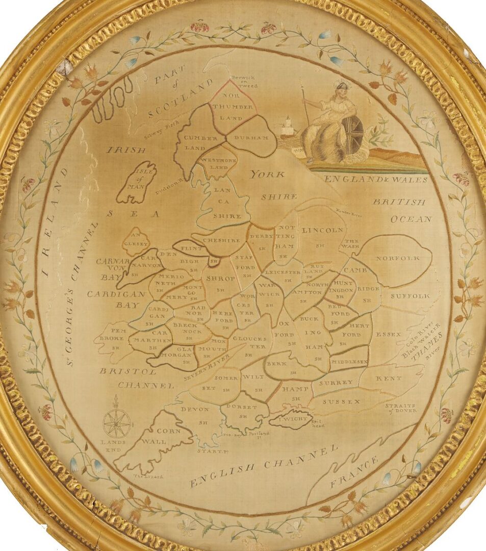 Lot 232: British Schoolgirl Silk Needlework Map