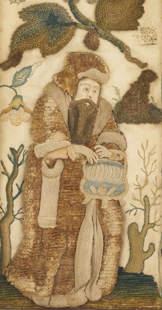 Lot 233: Pair 17th C. Silk Stumpwork Pictures