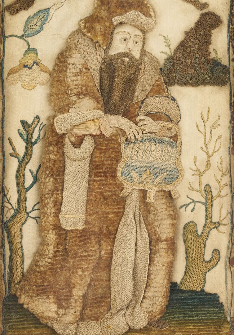 Lot 233: Pair 17th C. Silk Stumpwork Pictures