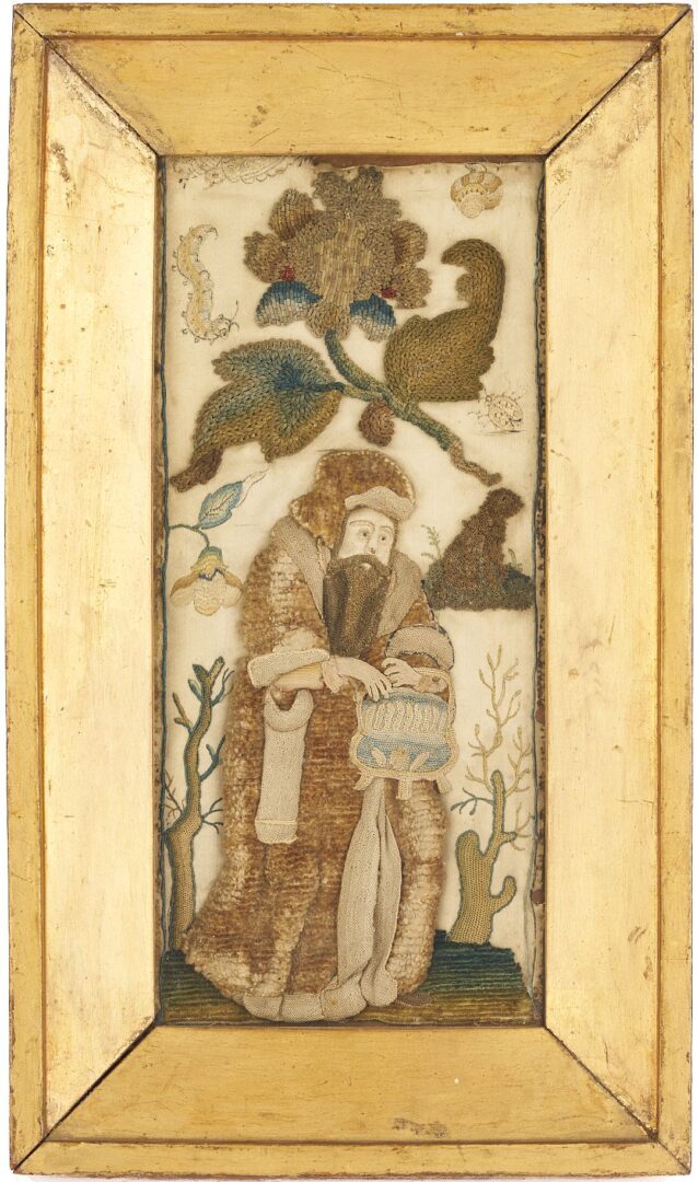 Lot 233: Pair 17th C. Silk Stumpwork Pictures