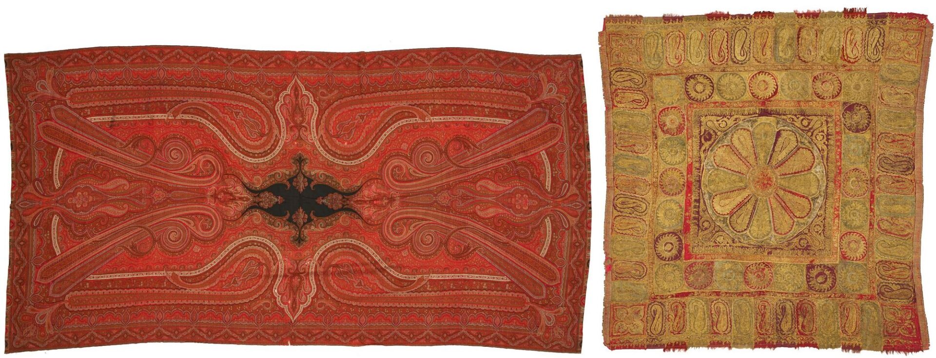 Lot 236: Antique Indian Kashmir Shawl & Metallic Embroidered Textile
